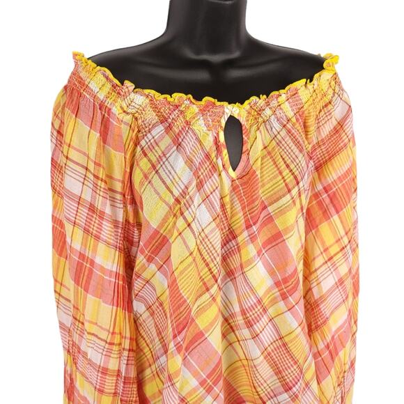 NWOT Lane Bryant Plaid Long Sleeve Keyhole Blouse - Picture 3 of 11